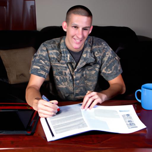 An active-duty service member taking advantage of online classes to further their education while serving.